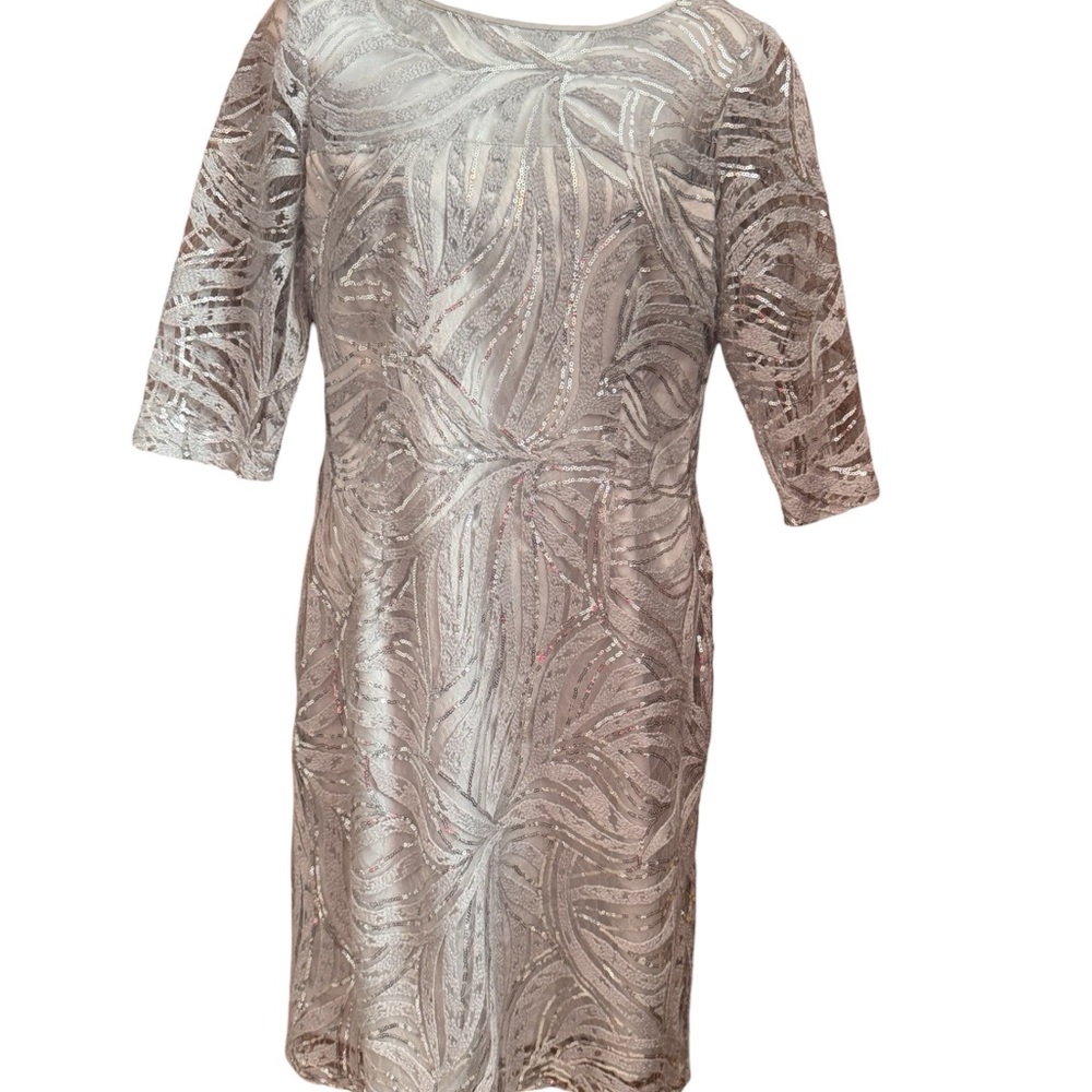Tahari Silver Sequin Embellished Elegant Evening Dress, Wedding Guest, Sz 6, EUC